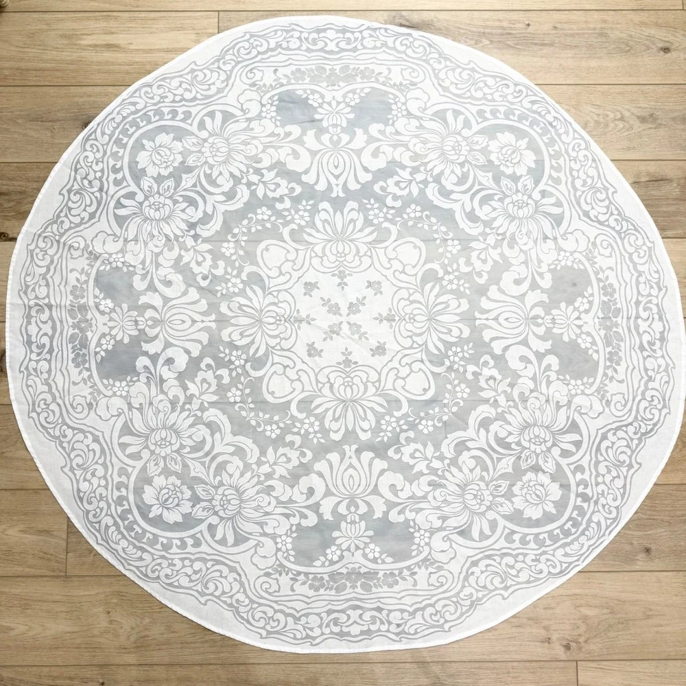 Vintage Round Damask‎ Floral Burnout Tablecloth 56